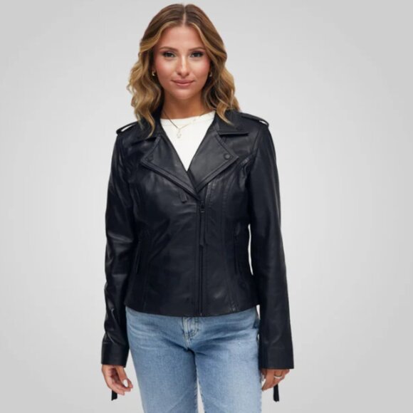 new Bod & Christensen MUFFIN Cropped Leather Biker Jacket 253